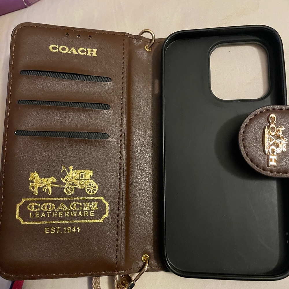 Coach Brown Leather Phone Wallet IPhone 13,14,&15